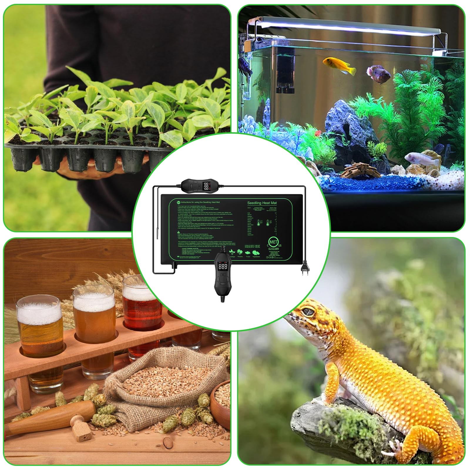 Estera calefactora para plantas: 25 x 53 cm Estera calefactora para plántulas, controlador de termostato para la germinación de planta, almohadilla calefactora para invernaderos y para reptiles