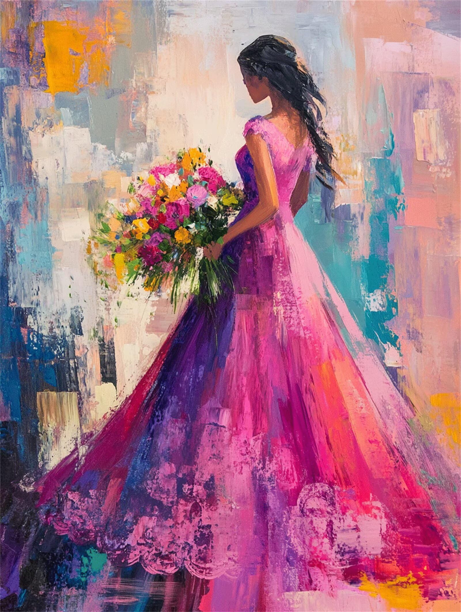 Malen Nach Zahlen Erwachsene Frau Malen Nach Zahlen Blume Paint by Numbers, DIY Handgemalt Ölgemälde Leinwand Set für Kinder Anfänger, Deko Wohnzimmer,Geschenke für Frauen 80x100cm (Ohne Rahmen) Q-958
