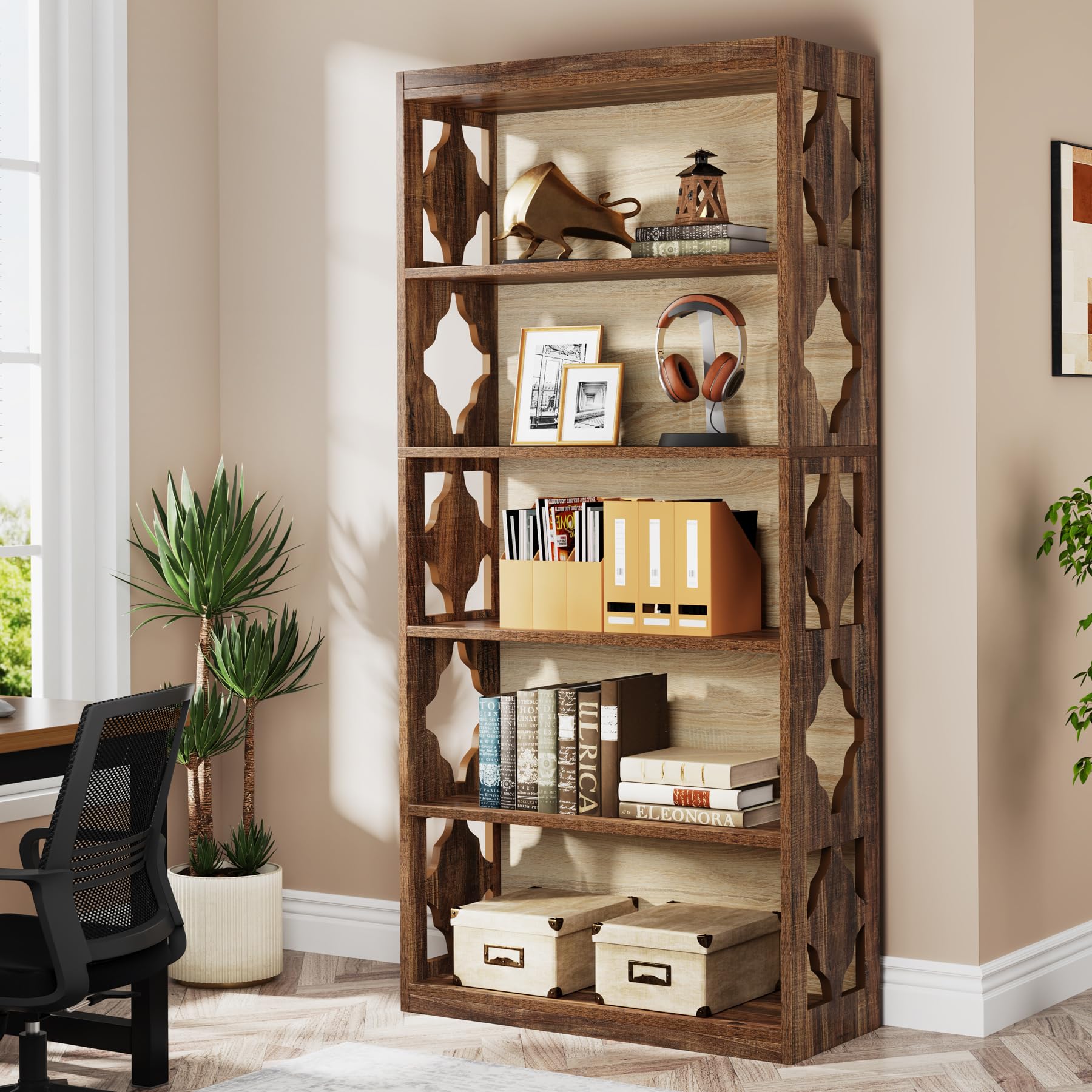 Tribesigns 6-Tier Bookcase, 70-Inch Tall Freestanding Bookshelf with Storage Shelves, Open Bookcase Wood Display Shelving Unit for Living Room Bedroom, Walnut