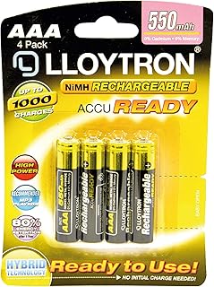 LLOYTRON NiMH Rechargeable AccuReady Batteries / AAA Size / 550mAh / Ready to Use/ 4 Pack - B008