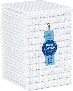DecorRack Paquete de 12 toallas de cocina 100% algodón para limpieza, 12 x 12 pulgadas, trapeadores de barra ultra absorbentes, resistentes, de secado rápido, toallas de platos lavables a máquina