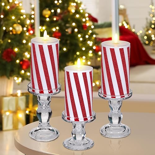 Miniatura 2 de 3 velas LED sin llama con rayas de bastón de caramelo (6 pulgadas), velas de Navidad con rayas rojas de purpurina para fiesta de Navidad, boda,