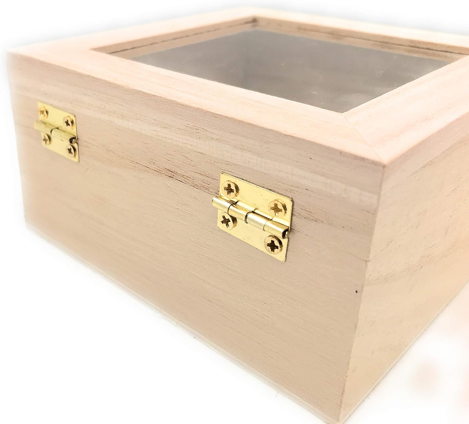 Oojami 10 Pack Unfinished Wood Craft Box with Window, Hinged Lid, 4.75x4.75x2.5 Inch Unpainted Wooden Boxes for DIY Arts and Crafts, Birthday Gifts, Party Favors, Keepsake