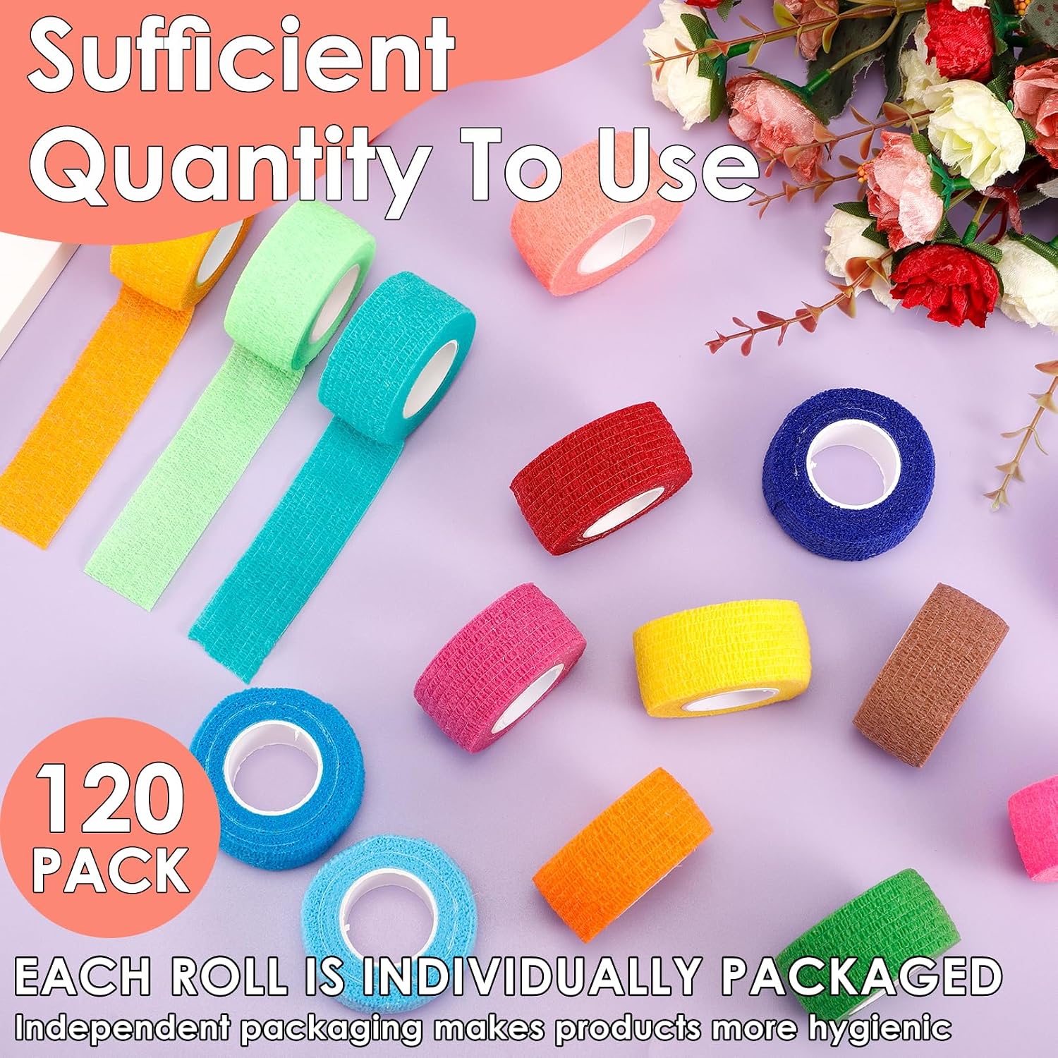 120 Rolls Self Adhesive Bandage Wrap, Colored Wrap Tape, 1 Inch x 5 Yard Colored Elastic Self Adhesive Tape for Sports Wrist Ankle(Multicolor)