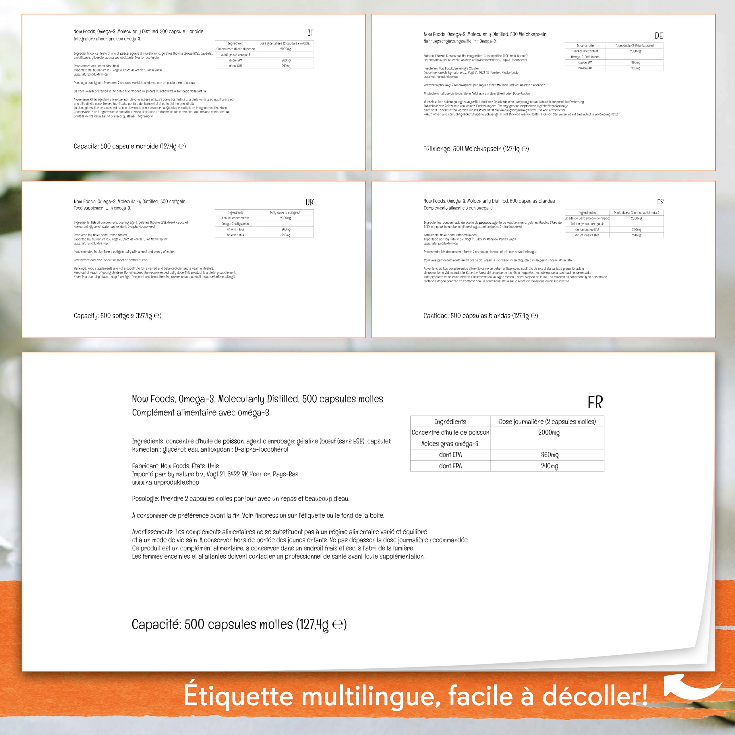 Now Foods, Molecularly Distilled Omega-3 (Oméga-3 Distillé Moléculairement) 1.000mg, DHA et EPA, 500 Capsules, Testé en Laboratoire, Sans Gluten