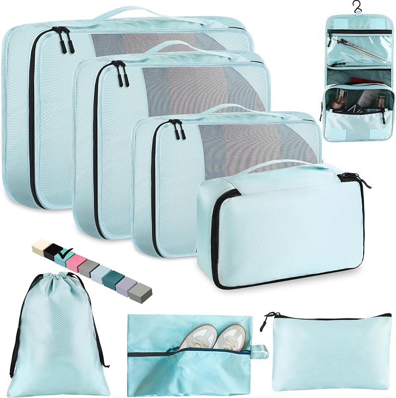 Toncoke Conjunto organizador de bagagem com 8 peças, Lake Blue