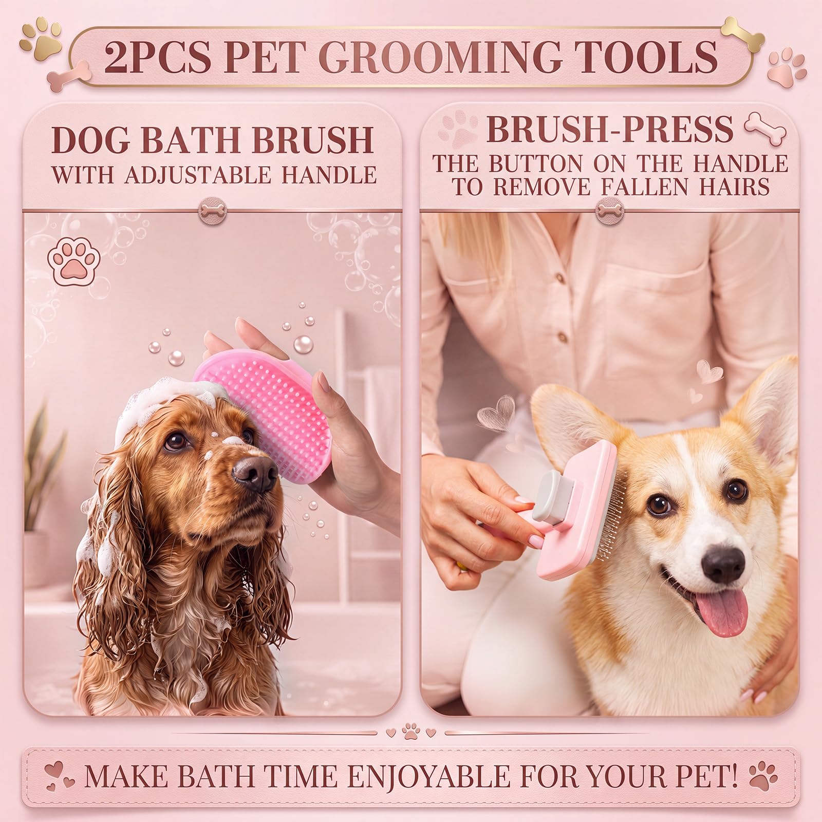 Zopeal 17-teiliges Sommer-Welpen-Geschenk-Set, Hundespielzeug und Essentials-Set mit Kauspielzeug, Kotbeutelspender, Fellpflegebürste, Trainingsglocke, Decke und Seilkorb (Rosa, Esel)