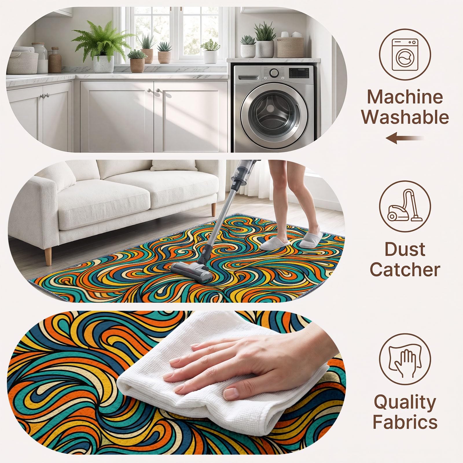 Générique Tapis Ruban d’intérieur Durable, Facile à Nettoyer 80x150 cm, Vintage Pop Abstrait Tapis pour Salon, Chambre, Cuisine ou entrée