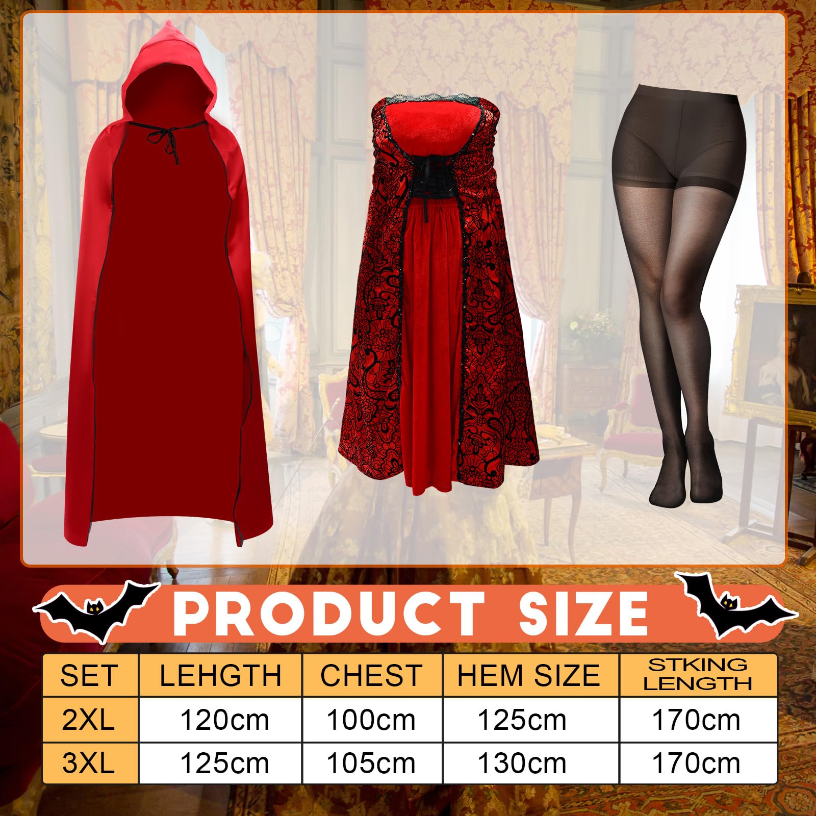 Mepase Disfraz de Caperucita Roja de talla grande para mujer adulta, capa con capucha de Halloween, capa roja, vestido, medias, guantes para cosplay, accesorios de fiesta