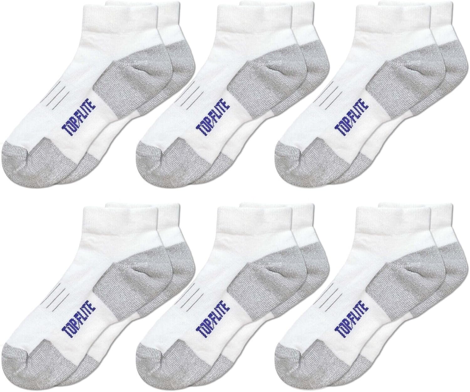 Top Flite Mens Coolmax Seamless Cushion Sport Low Cut Ankle Socks 6 Pair Pack