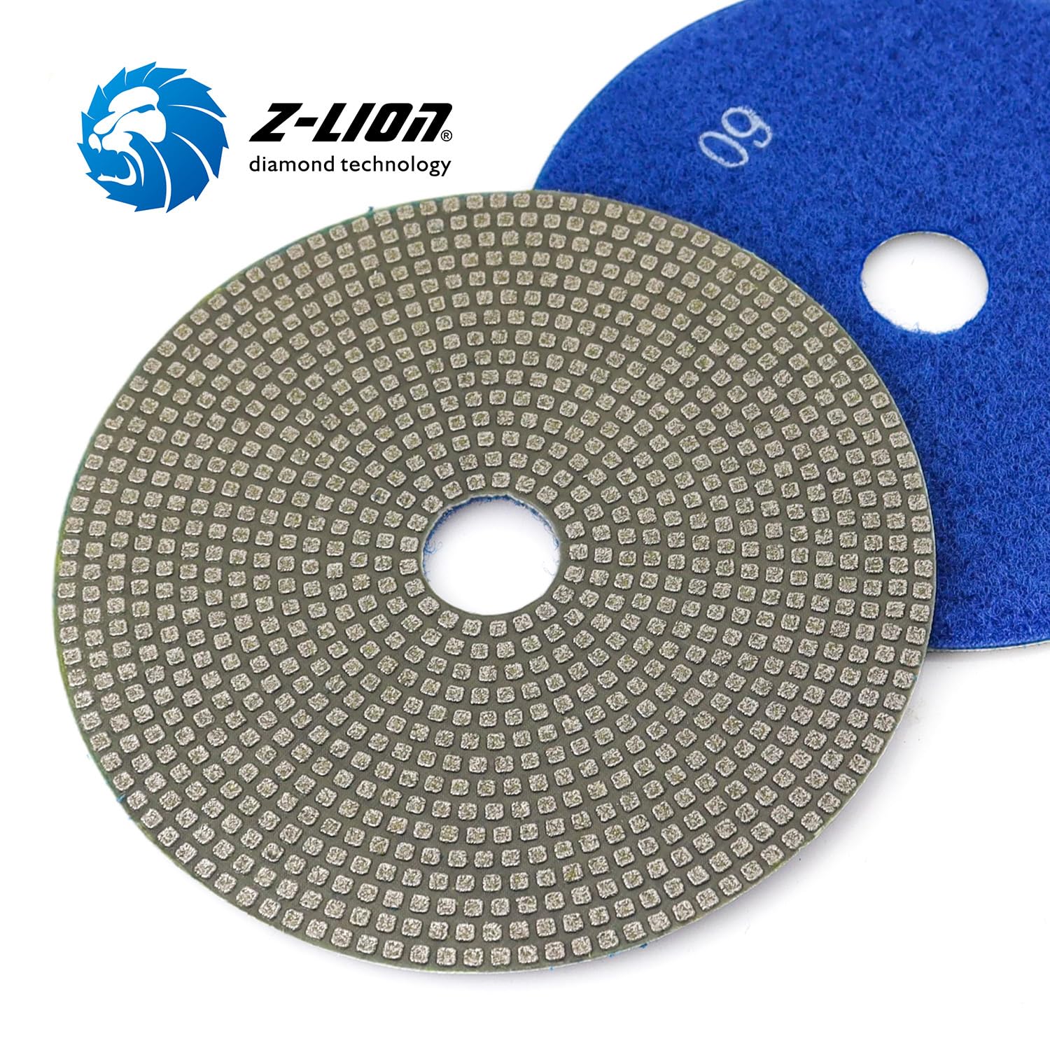 Z-Lion 5 Inches Wet Diamond Polishing Pads Electroplated Grit 60 for Granite Marble Engineered Stone