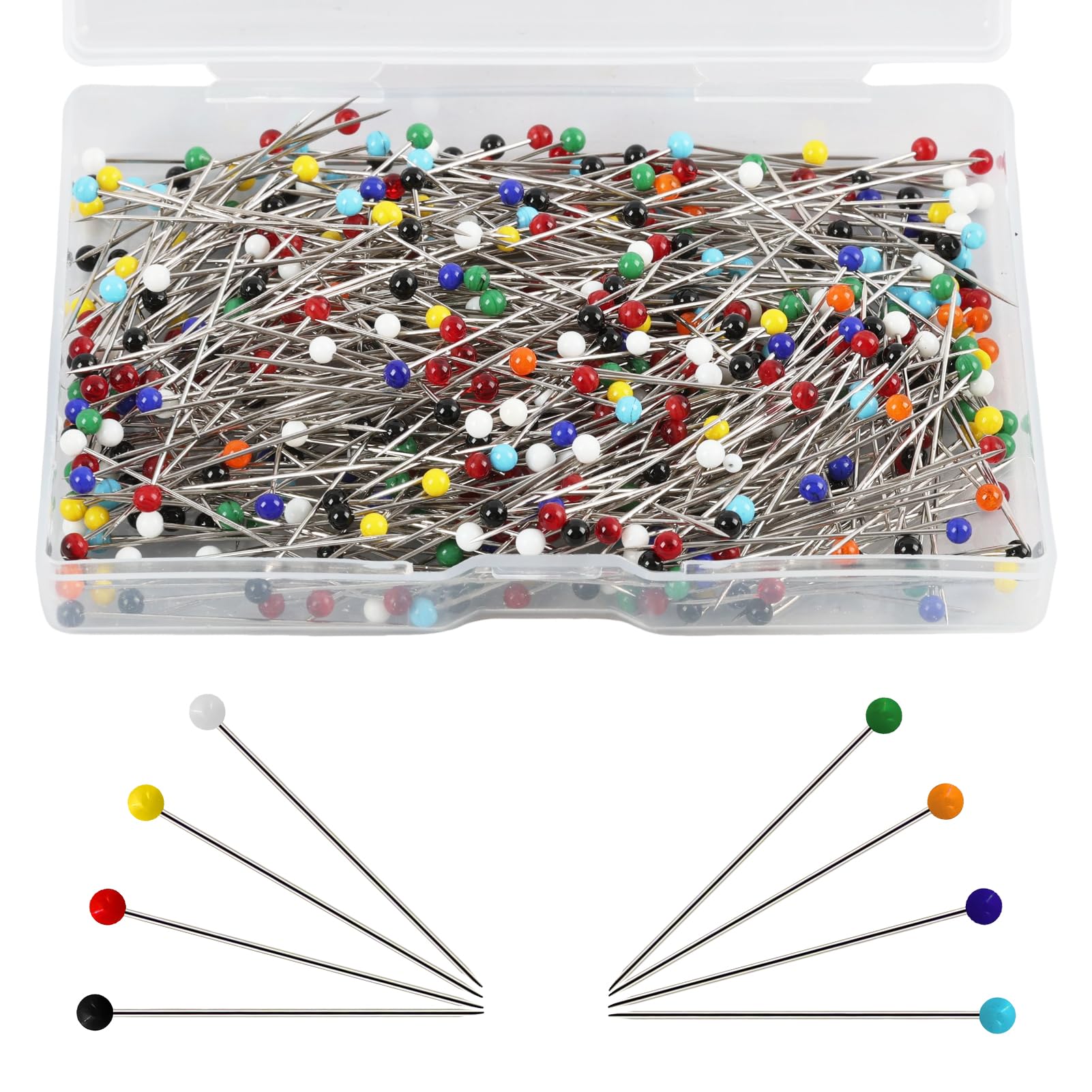 500Pcs Sewing Pins – Glass Head Dressmaking Pins, 38mm Thick Quilting Pins for Sewing, Crafts and Dressmaking, Storage Box Included