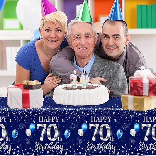 Miniatura 56 de GREHUMOR Mantel de feliz cumpleaños de 3 piezas, color azul plateado, suministros para fiesta de cumpleaños 30, funda de mesa desechable de plástico