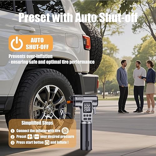 Miniatura 4 de Inflador de neumáticos, compresor de aire portátil, bomba de 150 PSI con manómetro digital y apagado automático para neumáticos de Gris,Gris (Deep