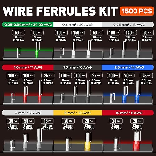 Miniatura 5 de Kit de herramientas de crimpado de virola, terminales de cable aislados, para AWG 248, juego de virola de alambre incluye 24 tamaños de virolas