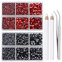 Vista 30 de LPBeads 6400 unidades de diamantes termoadhesivos de 12 colores con parte trasera plana, 5 tamaños mixtos, gemas de cristal redondas con pinzas