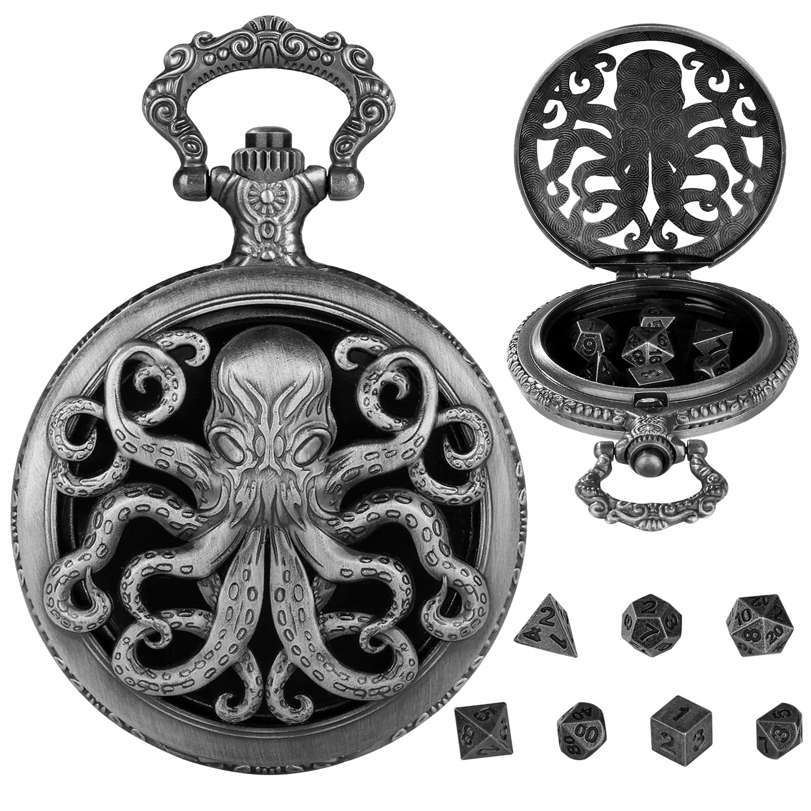 Mini gra w kości DND, DND gra w kości z wydrążonym Steampunk Ośmiornica Kieszonkowy zegarek