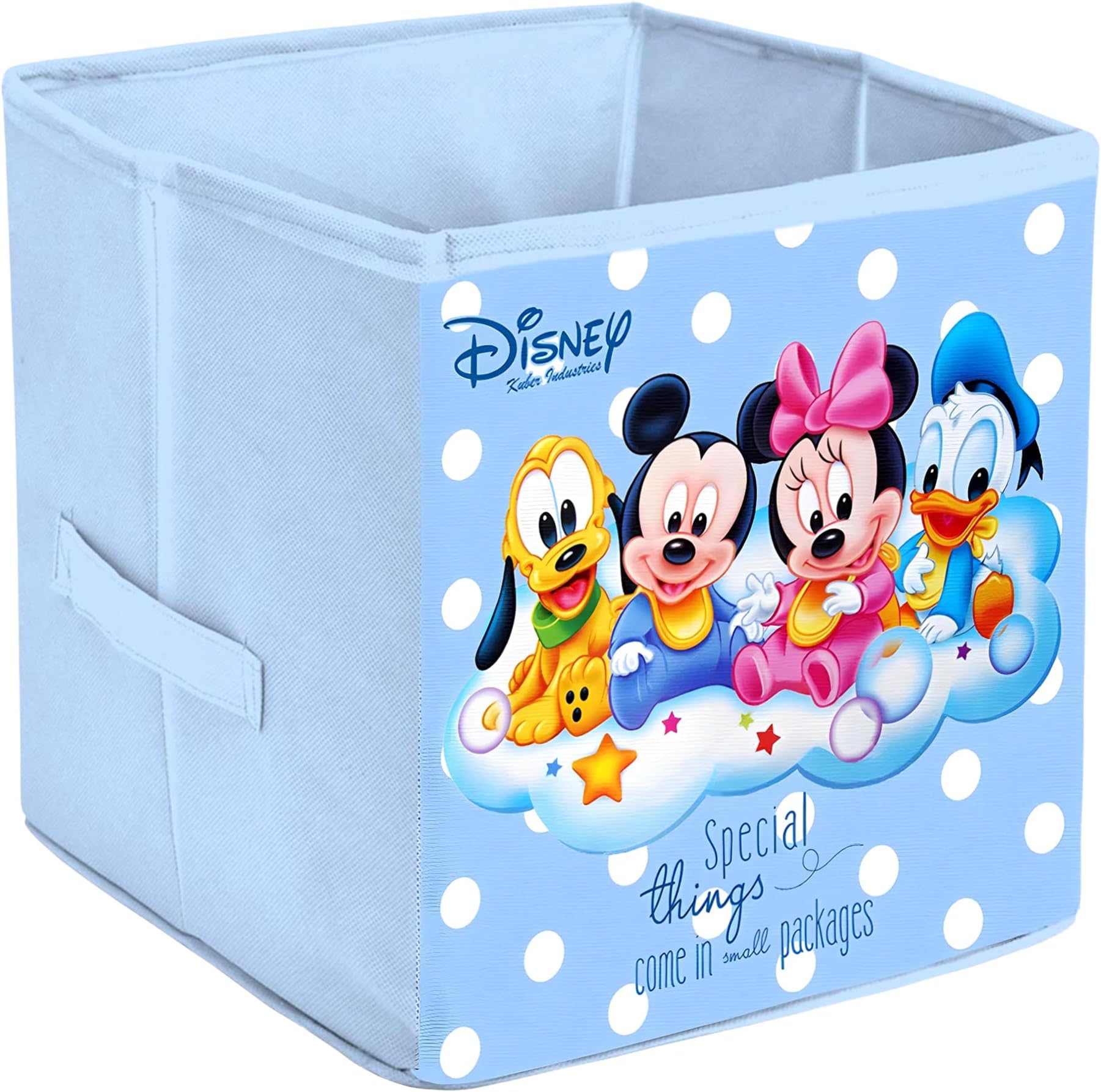 Kuber Industries Disney Baby Team Mickey Print Square Cube Storage Box with Handle|Foldable Non Woven Fabric|Large Size 33 x 33 x 33 CM (Royal Blue)