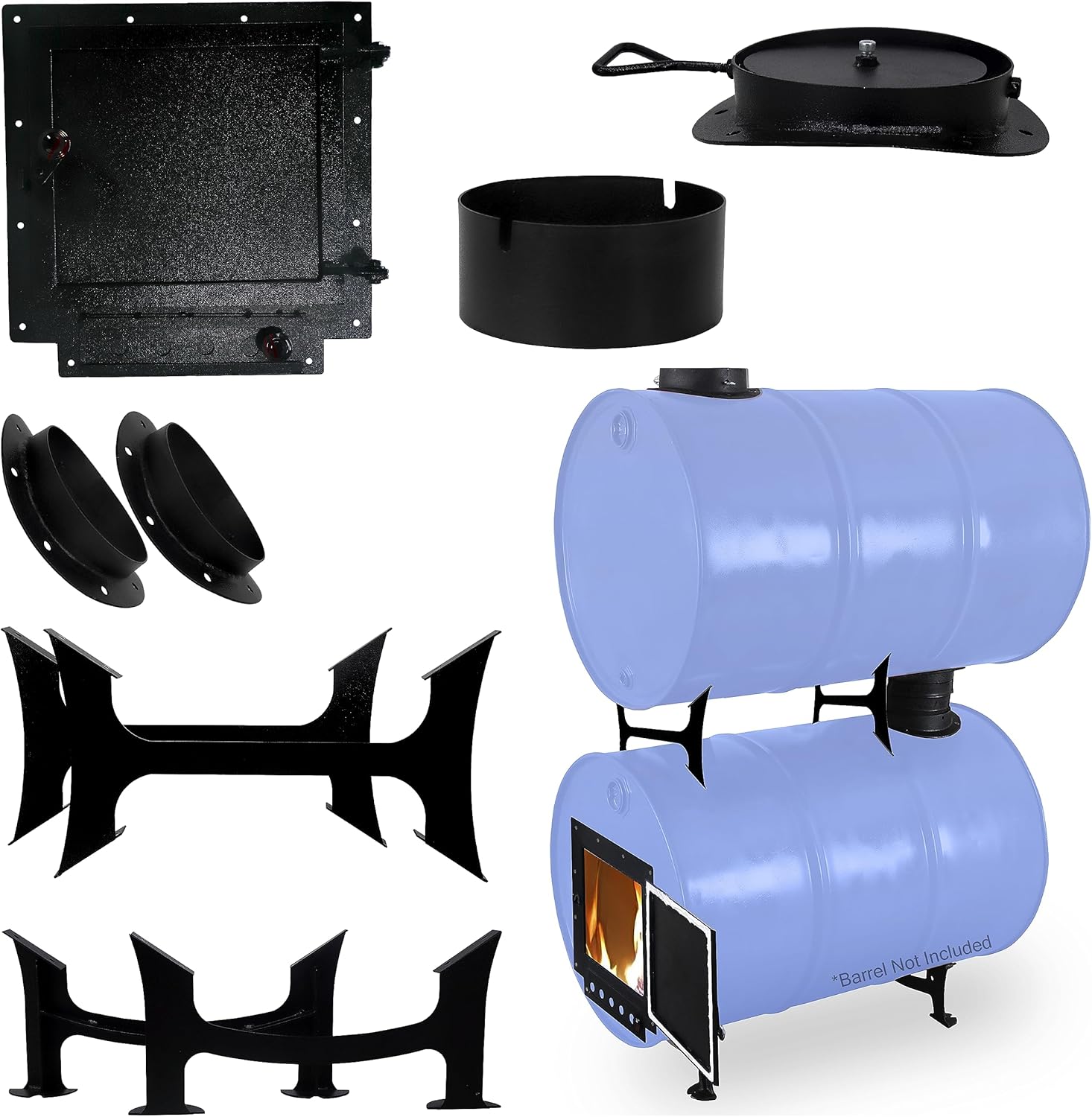 Sonret barrel stove kit with double barrel stove adapter
