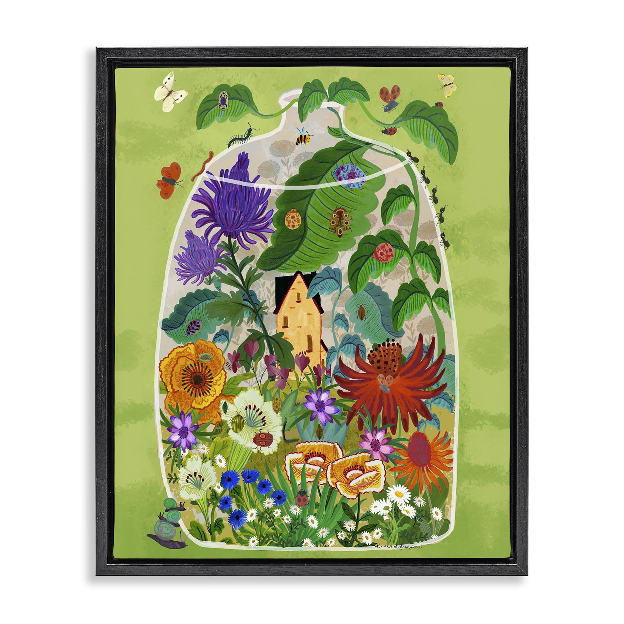 Terrarium Bug Garden Botanical, 24 x 30 Inch Canvas in Floater Frame