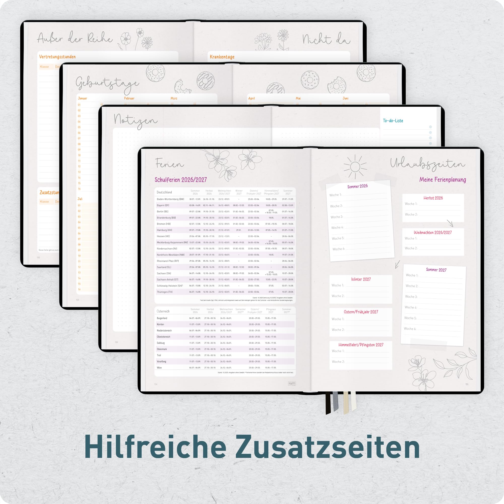 Häfft® Lehrerplaner Grundschule 2026/2027 im A4+ Format Hardcover - Schuljahr 12 Monate (Aug 26 - Jul 27) Lehrerkalender & Unterrichtsplaner für Klasse 1–4 "Black Edition"