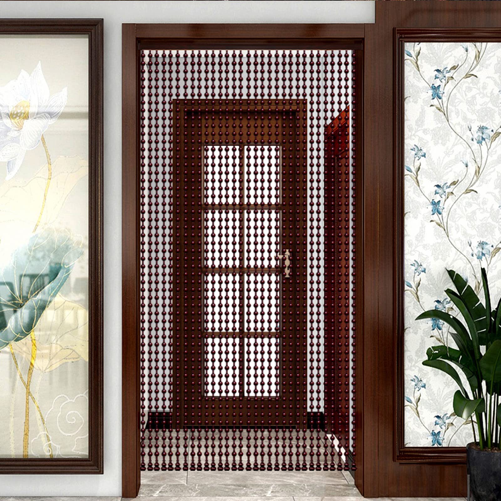 Rideau de porte perlé de style rétro en bois naturel confectionné à la main