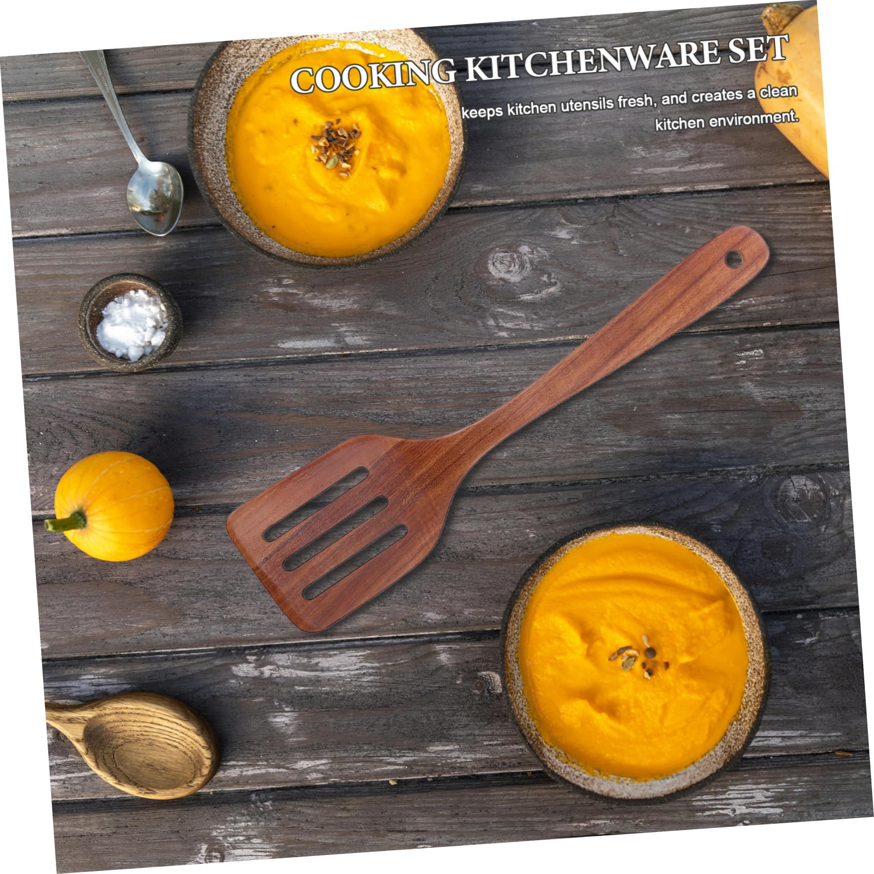Alasum Set Utensili da Cucina in Legno Marrone, Cucchiaio da Cucina e Spatola per Mescolare, Protezione Antiaderente e Dosaggio Preciso, per Cucinare e Mescolare