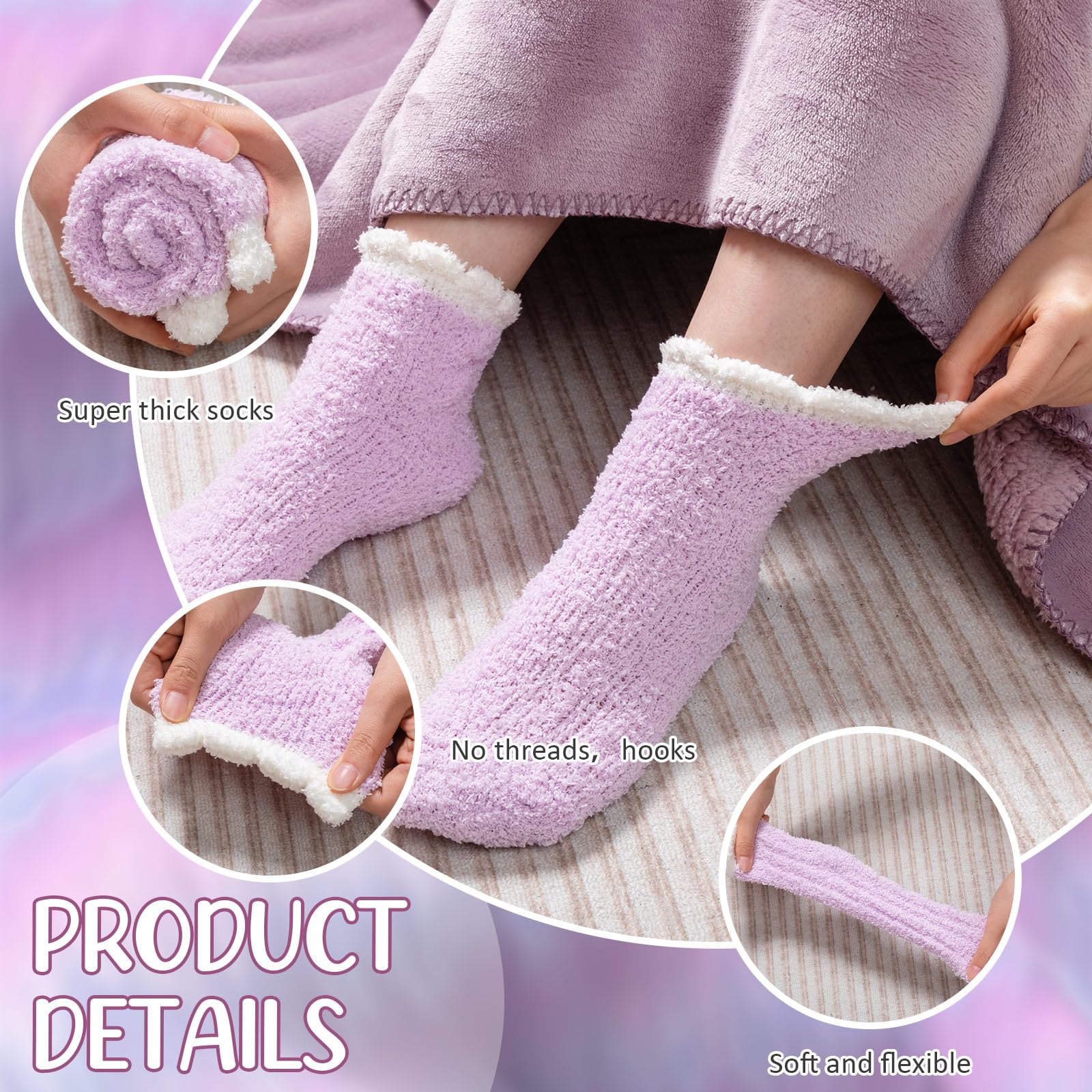 Geyoga Lot de 3 ponchos en polaire confortables avec grandes poches avant pliables - Chaussettes douces et pelucheuses - Cadeaux de Noël pour femme et grand-mère, violet, 65*170cm