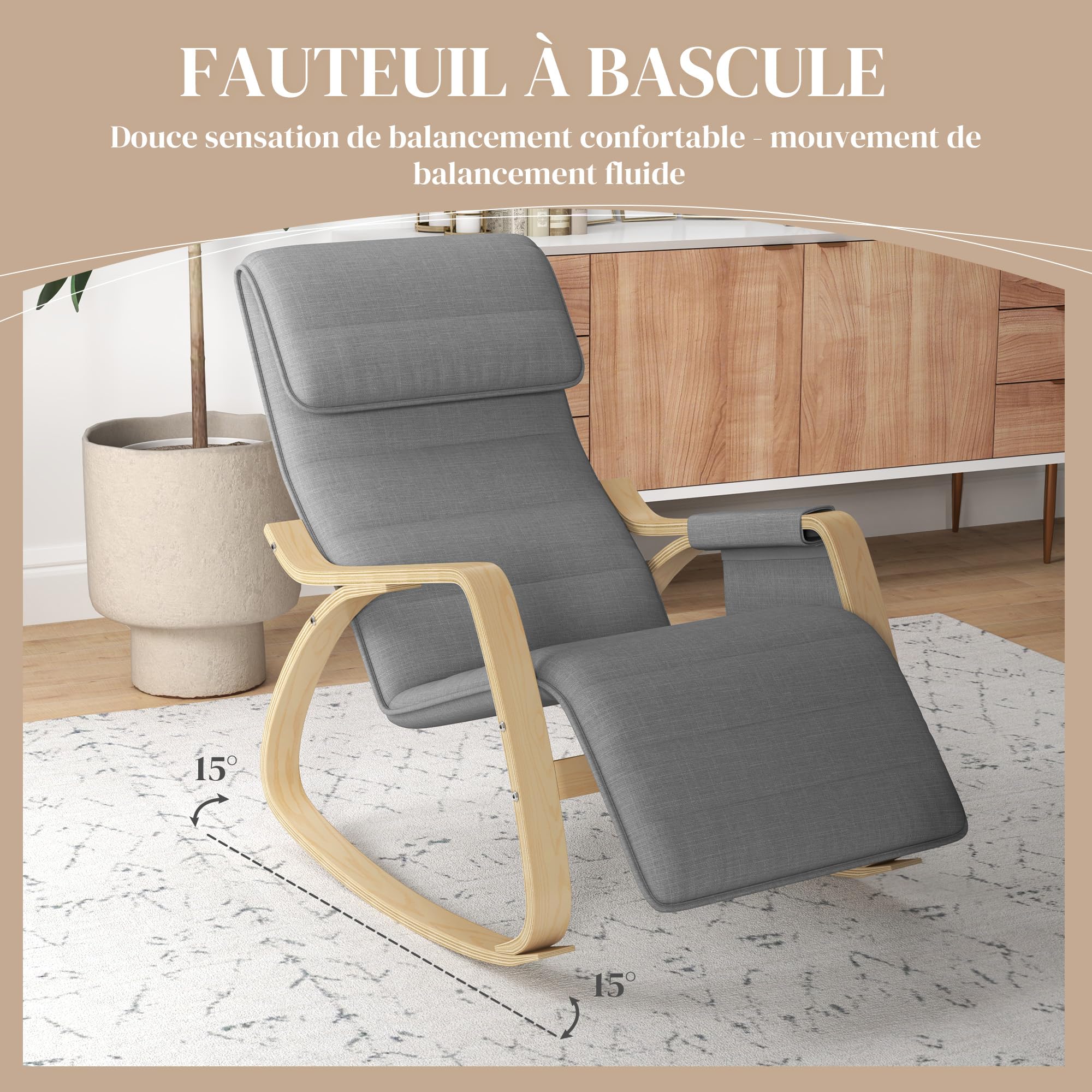 HOMCOM - Sillón basculante de Lactancia (67 x 110 x 91 cm), Color Gris