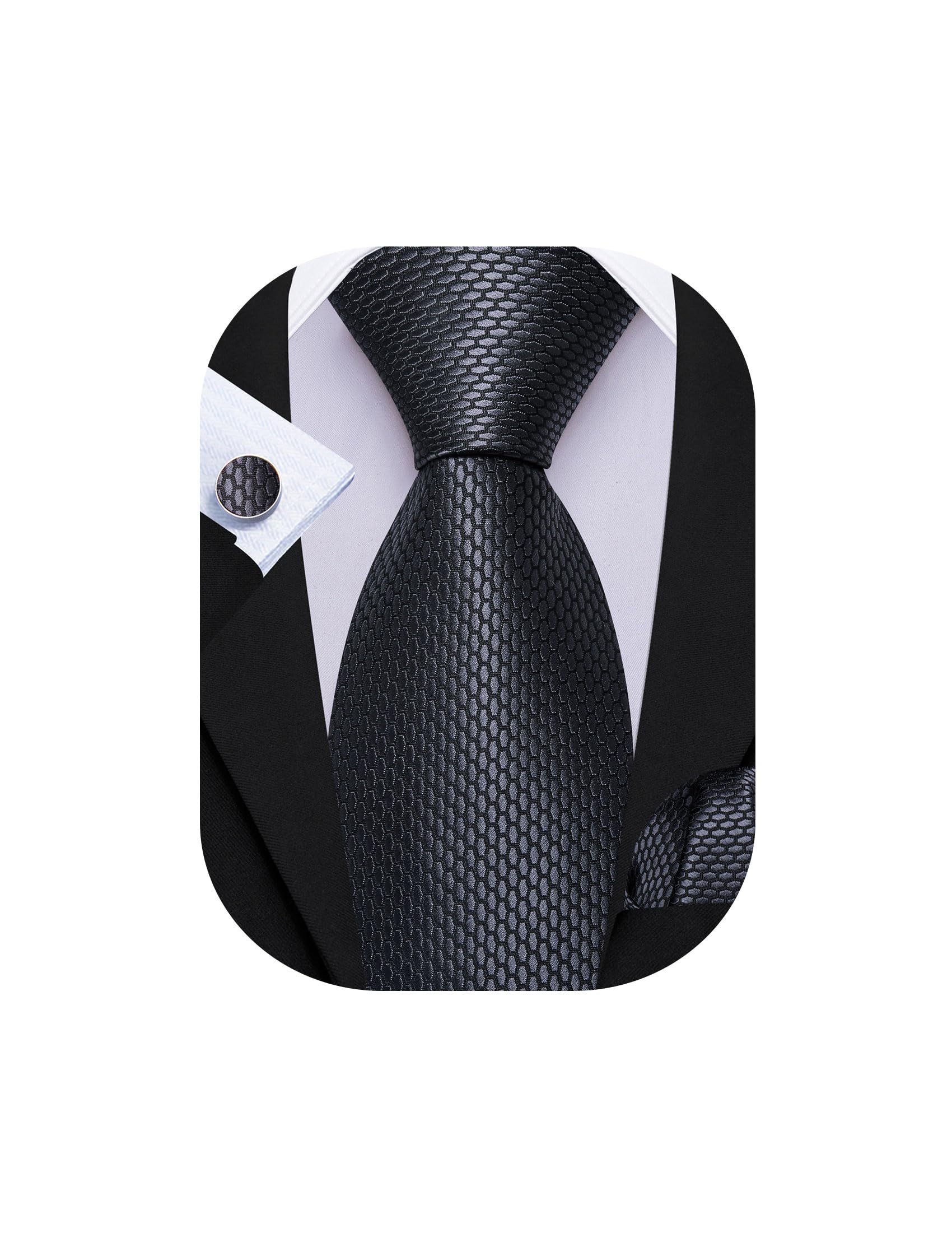 Barry.Wang Mens Tie Set Plaid Check Stripe Neckties Pocket Square Cufflinks | Woven Classic,Formal/Casual Men's Necktie,Luxury,Business,Wedding,Party,Prom,Graduation