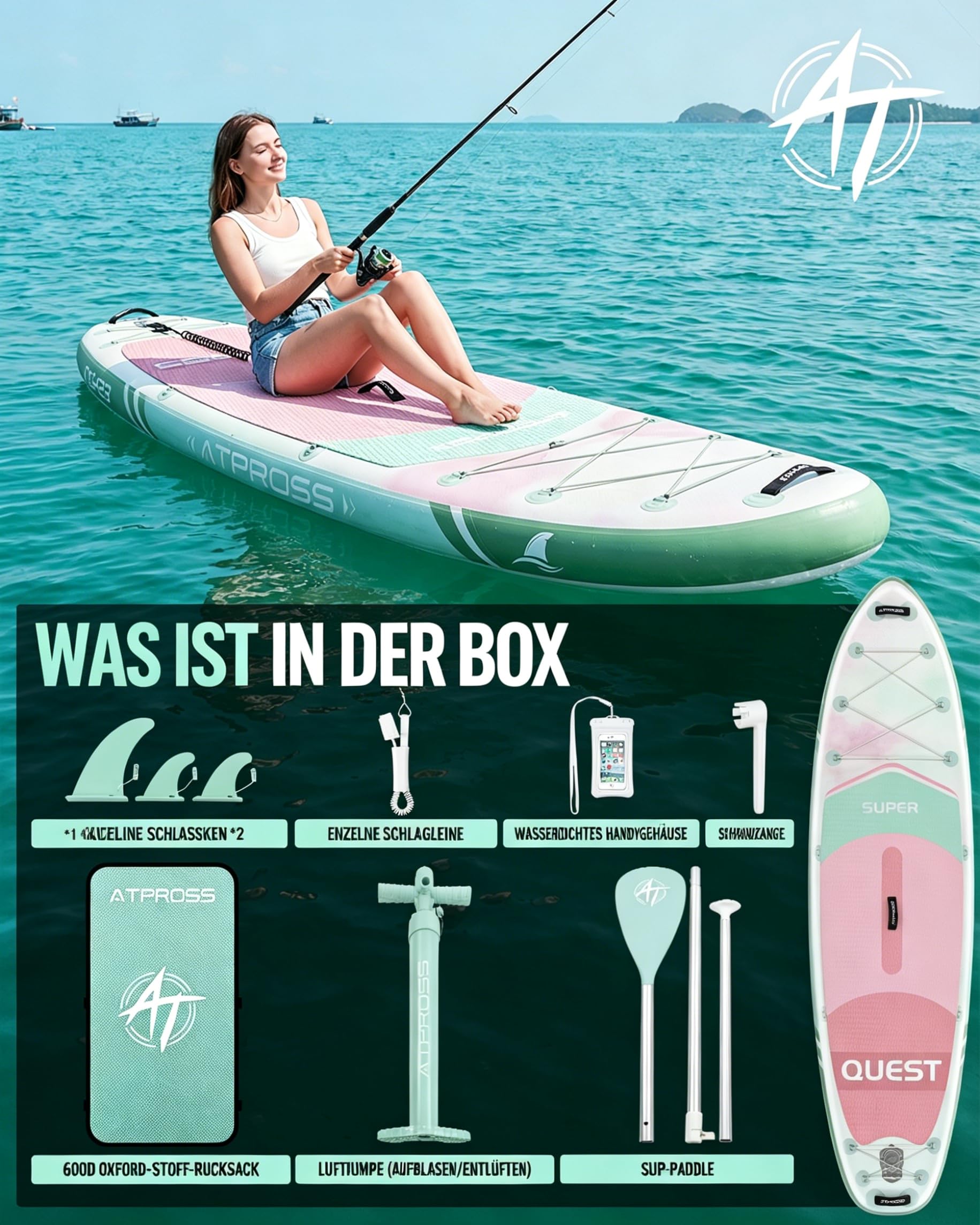 Stand Up Paddling Board, 320cm Stand Up Paddle mit Reichhaltigem Zubehör, SUP Board 200kg Tragkraft mit Eva-Rutschfestem Deck, Aufblasbare Paddleboard Geeignet für Erwachsene