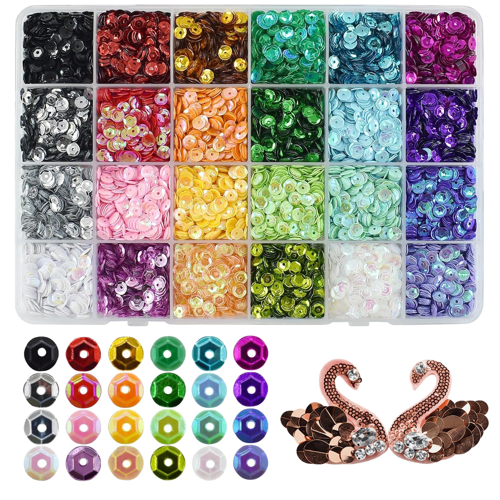 21600 Pcs Sequins for Crafts, 24 Colors Loose Cup Sequins for Sewing, Embroidery Beads and Sequins, Round Loose Craft Sequin Beads with Holes, Large Iridescent Sequins for Wedding/Sewing/DIY/Garments