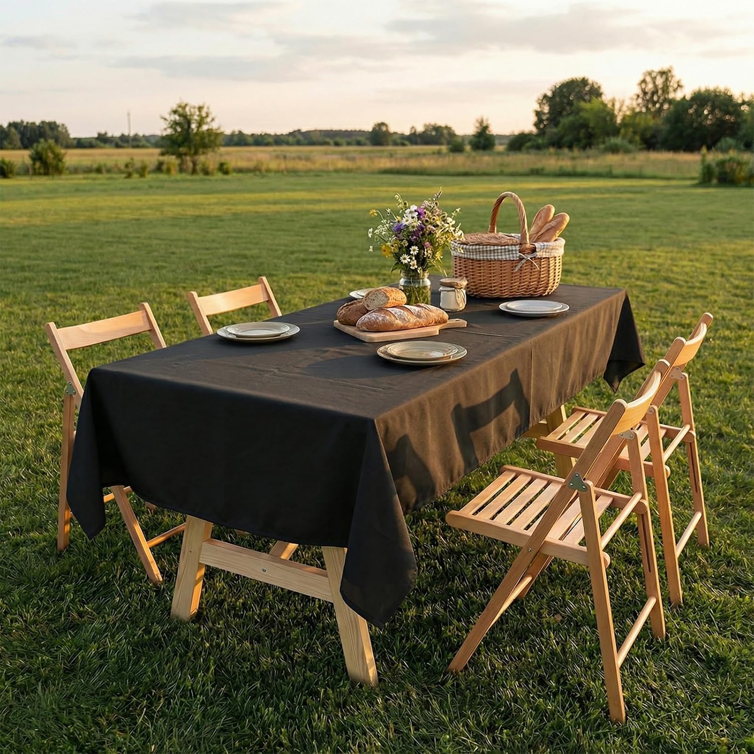 Rectangle Tablecloth 102x54 Inch Thick Table Cloth Water Resistant Washable for Kitchen Dining Rectangular Tablecloths Tabletop Decoration Fabric Table Cover for Indoor and Outdoor Use,Black