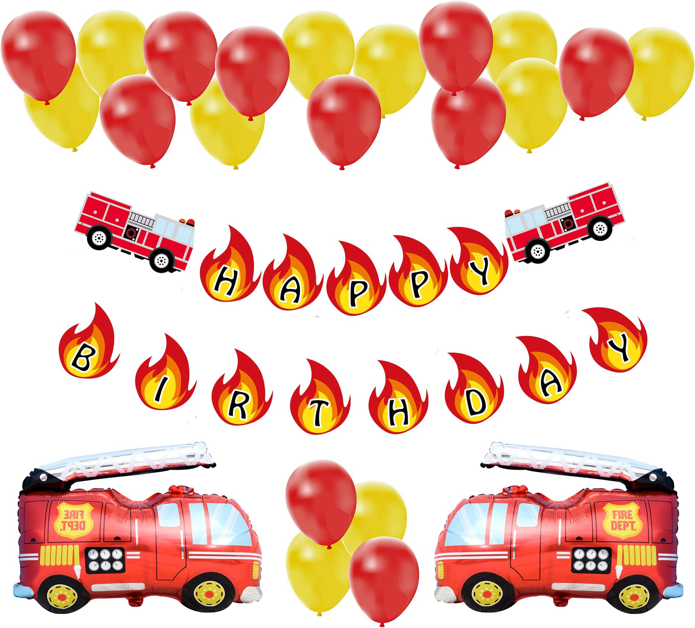 Fire Truck Birthday Party Decoration Pack, Fireman Firefighter Bday Party Banner, Balloon Decor Set for Boys