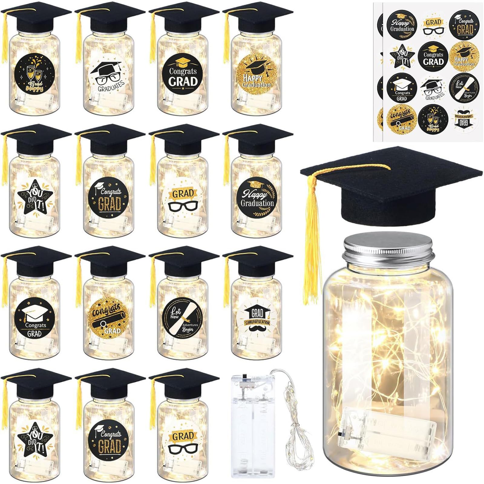 HDOYTXXM 2026 Graduation Centerpieces for Tables Light Up Masons Jar with Cap for College Congrats Grad Party Decors LED Light Up Lighted with Cap Class