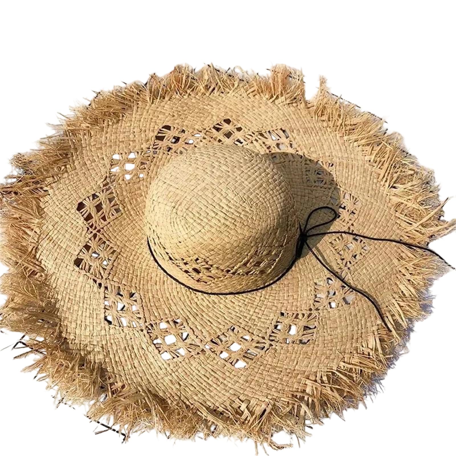LCUVIMPEX Bucket Hats， Women's Straw Sun Hat Wide Brim Tassel Woven Breathable Lightweight Multicolor 56-58 cm(Lafite)