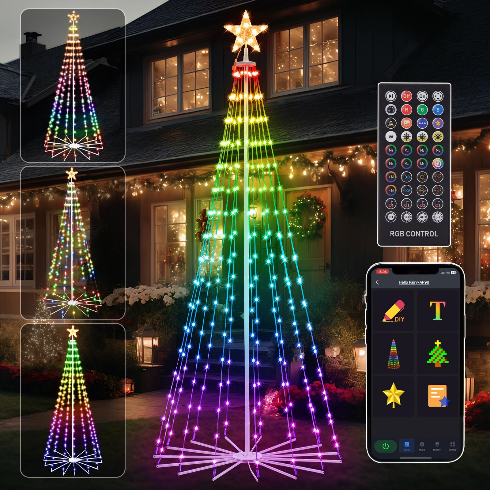7 FT Outdoor Christmas Tree,Smart APP Remote Control RGB Color Changing DIY Timer LED Christmas Tree for Indoor Outdoor Decorations (7FT)