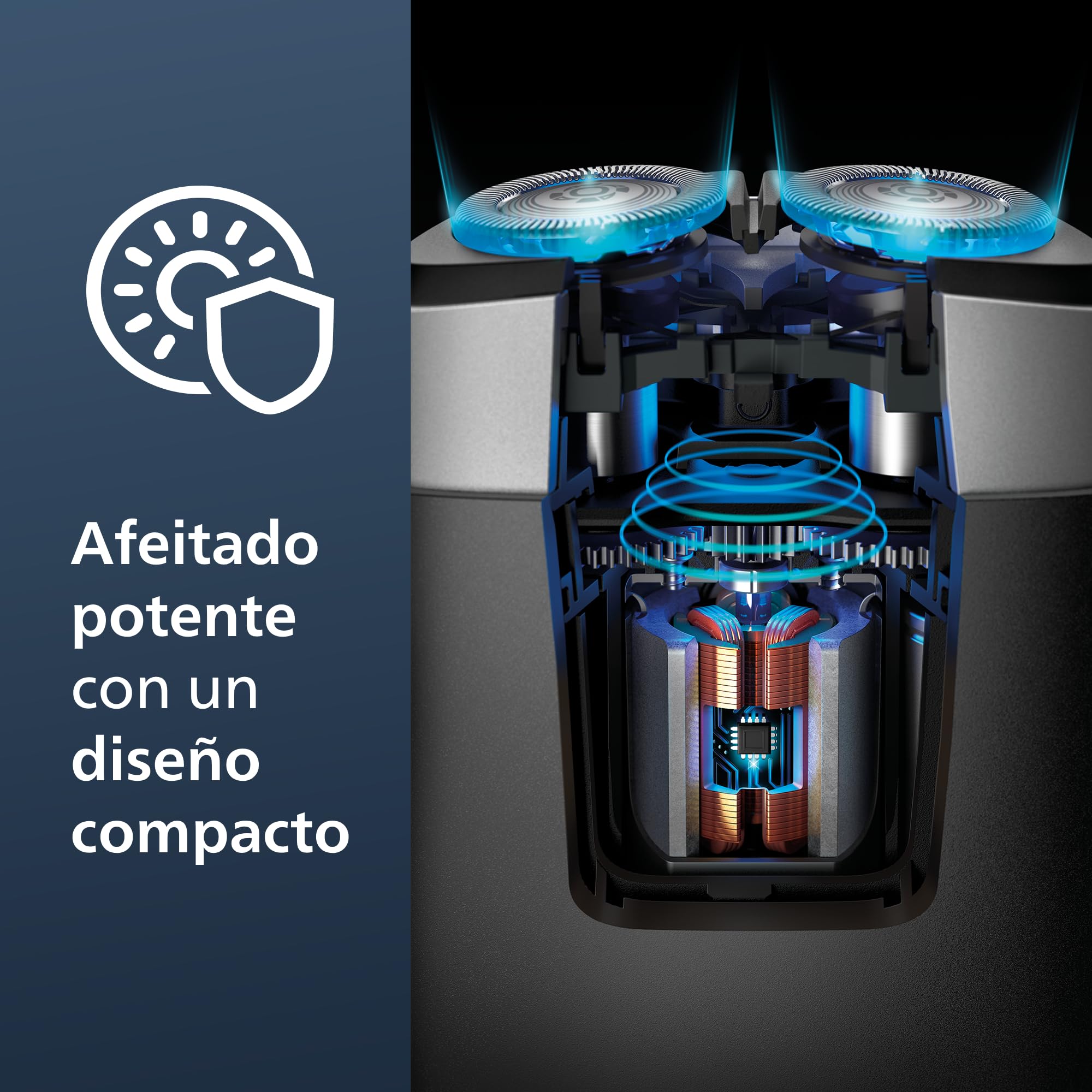 Philips Afeitadora Portátil, Afeitadora Eléctrica en Seco y Húmedo de Viaje para hombre, Sistema de Cuchillas ComfortCut, Cabezales flotantes 3D, Diseño compacto, Batería potente, Modelo PQ888/06