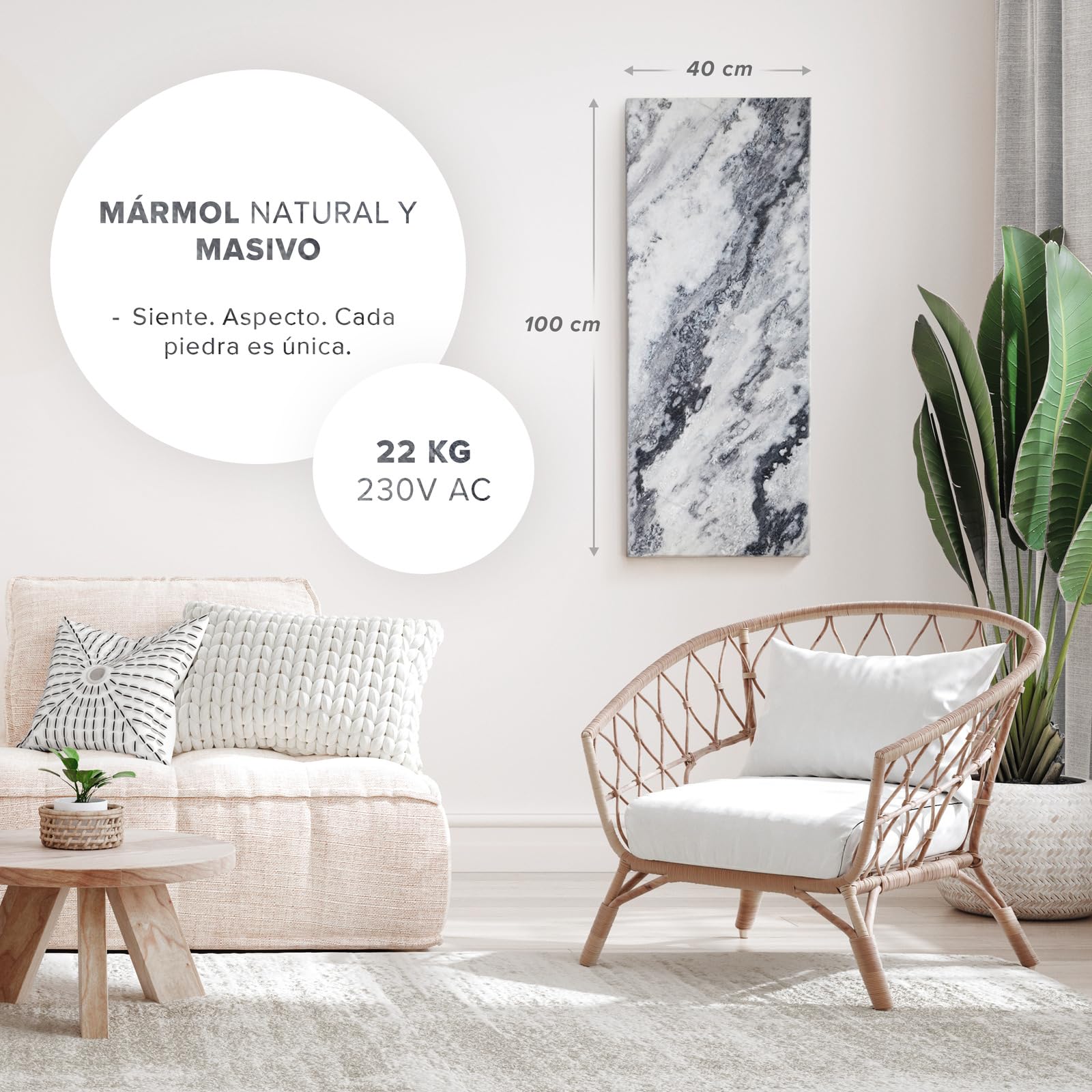 Calefactor de infrarrojos de piedra natural con termostato I 800 W I Carrara-Optik A-800 I Radiador Eléctrico de Pared Eficiente I 5 años de garantía I Calidad alemana