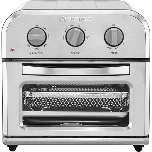 Cuisinart Compact Air Fryer Toaster Oven, Stainless Steel Fryer with 6-in-1 Functions, Adjustable Temperature, Includes Oven Rack, Baking Pan and Air Fry Basket, TOA-26