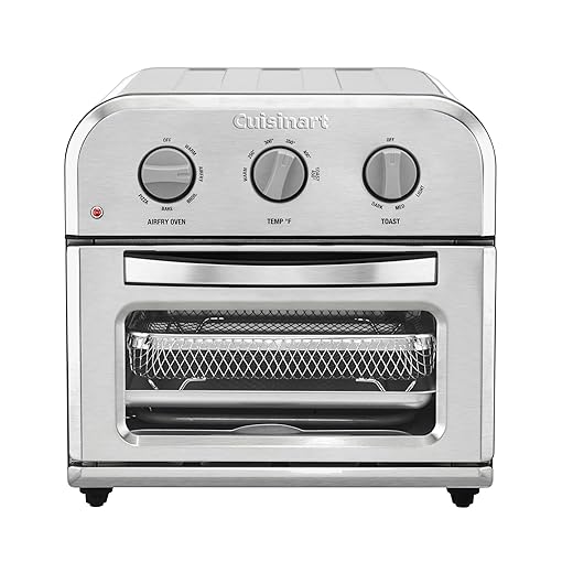 Cuisinart Compact Air Fryer Toaster Oven, Stainless Steel Fryer with 6-in-1 Functions, Adjustable Temperature, Includes Oven Rack, Baking Pan and Air Fry Basket, TOA-26