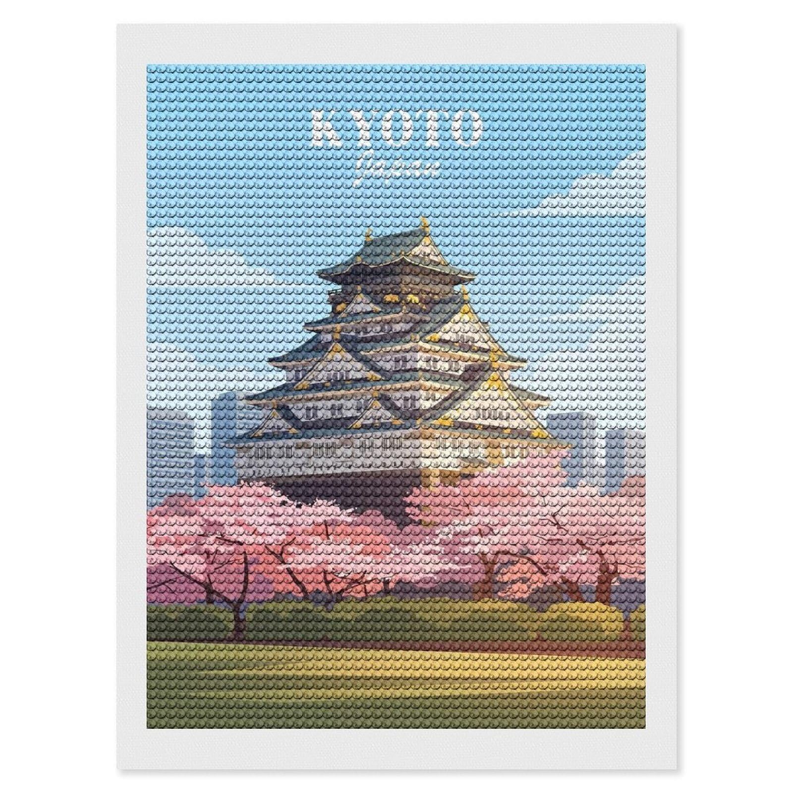 Junmoney Kyoto Japan Castle Diamond Art Kit 12"x16", Relaxing DIY Hobby, Satisfying Creative Project, Living Room Decor, for Women