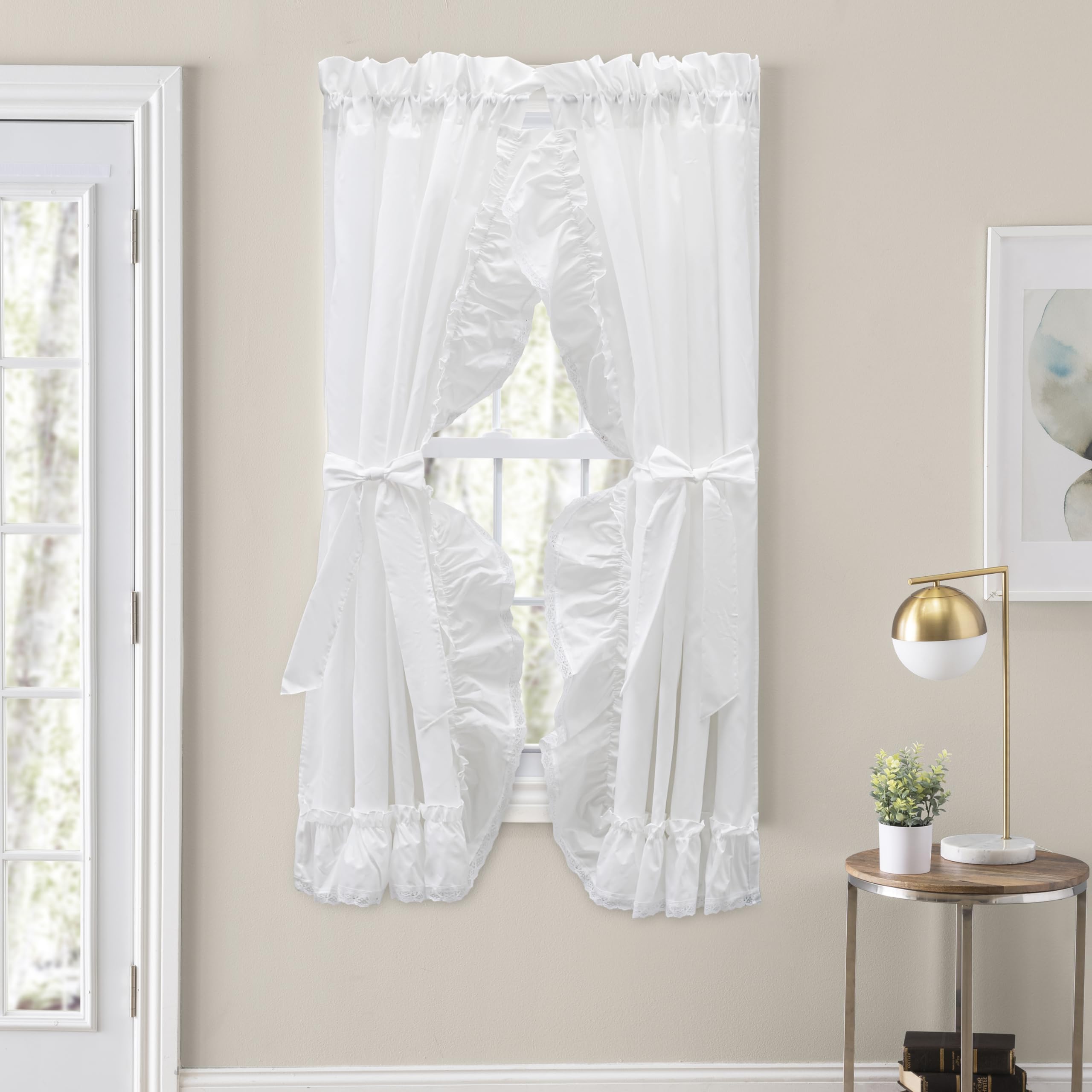 Ellis Curtain Madelyn 100" x 63" Ruffled Victorian Priscilla Pair with Tiebacks, White