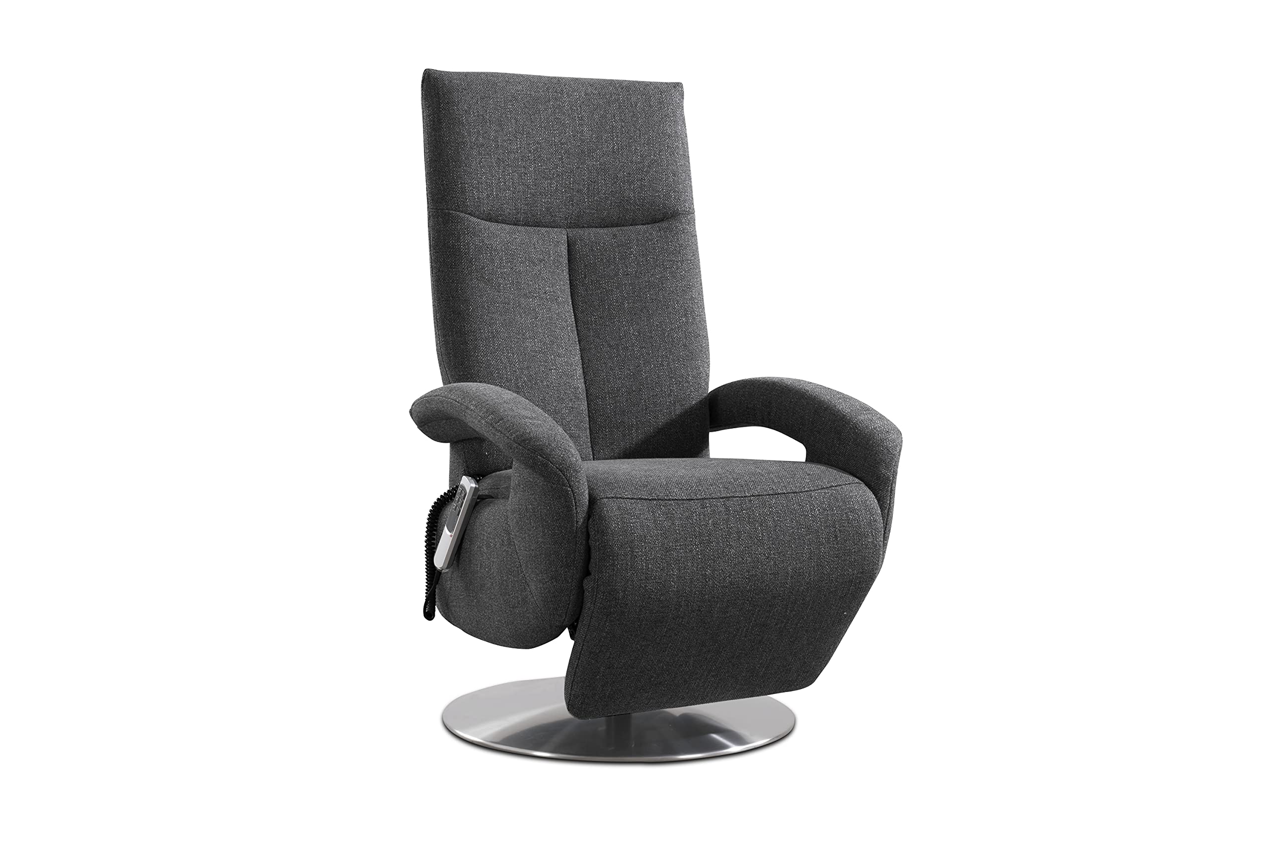 CAVADORE TV-Sessel Tirol / Fernsehsessel mit Aufstehhilfe, elektrisch verstellbarer Relaxfunktion / 2 E-Motoren / 74 x 112 x 82 / Strukturstoff: Grau