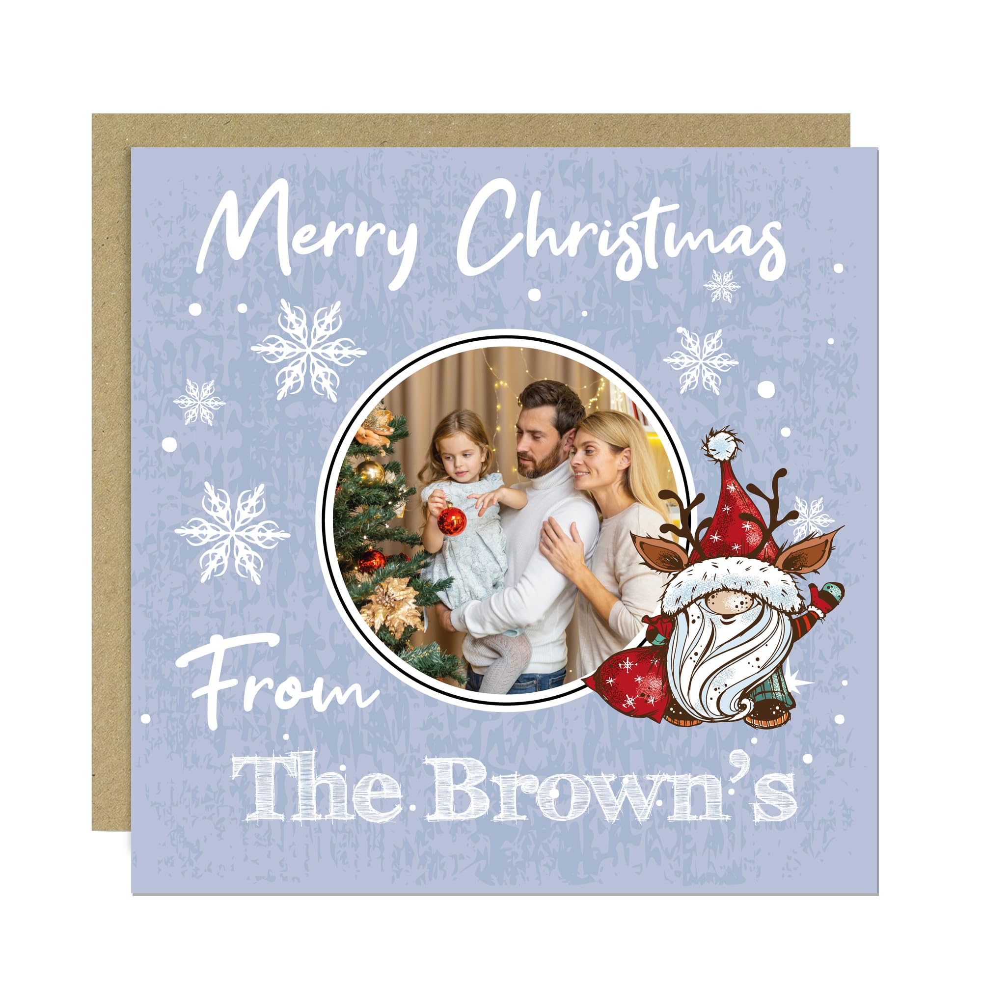 RED OCEAN Merry Christmas Personalised Card For Friends or Family Personalised Christmas Xmas Greetings Card 145x145mm With Kraft Envelope Custom Photo Cards