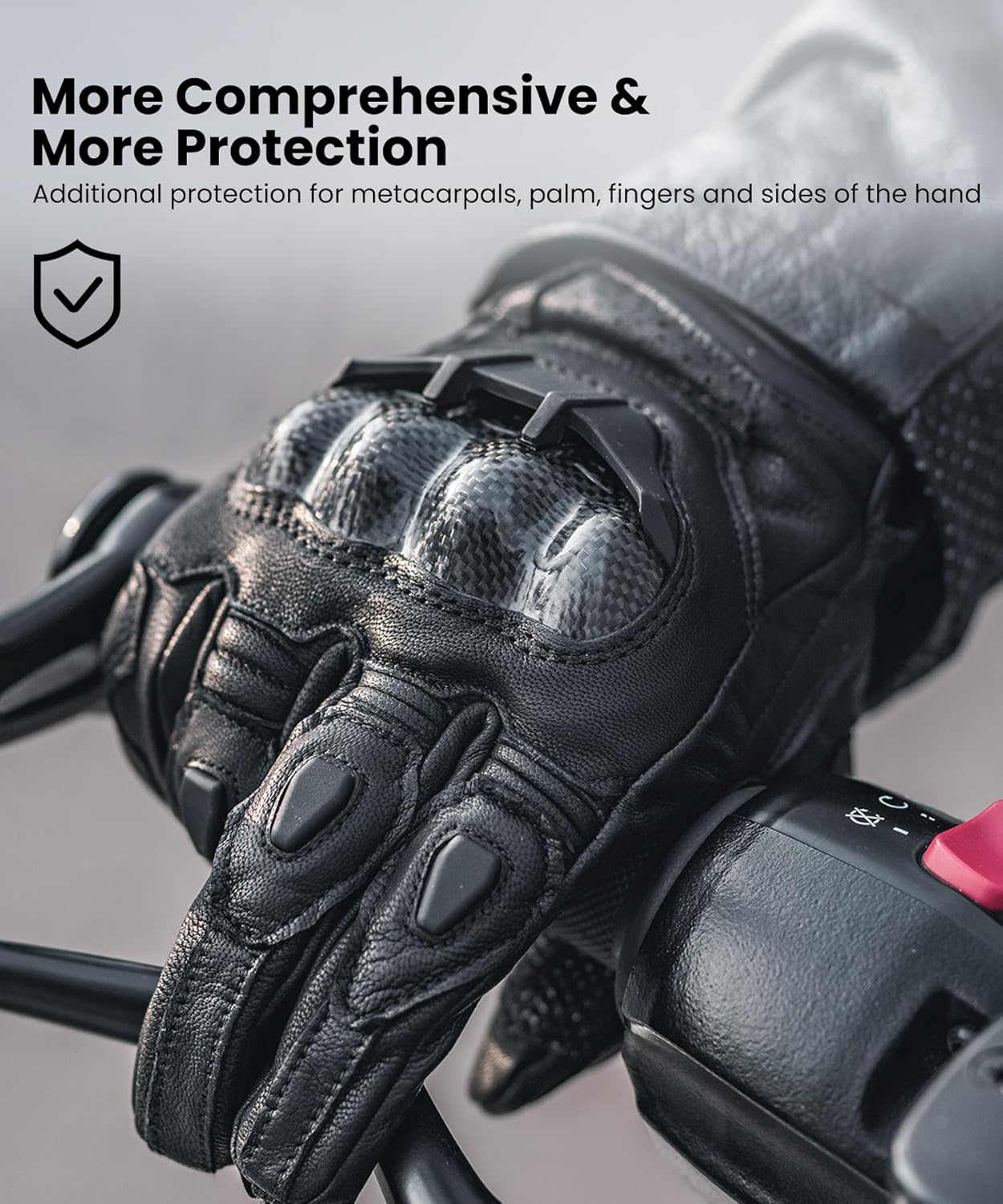 ILM Air Flow Leather Motorcycle Gloves Touchscreen for Men and Women Model-GRC01 (L, Black) - Image 2