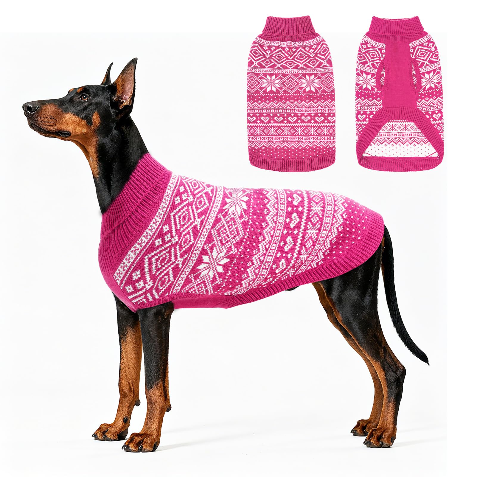 HOMIMP Dog Sweater Argyle - Warm Winter Clothes Puppy Soft Coat, Ugly Dog Sweater for Small Medium and Large Dogs, Pet Clothing Boy Girl, Pink 2XL โ image 1
