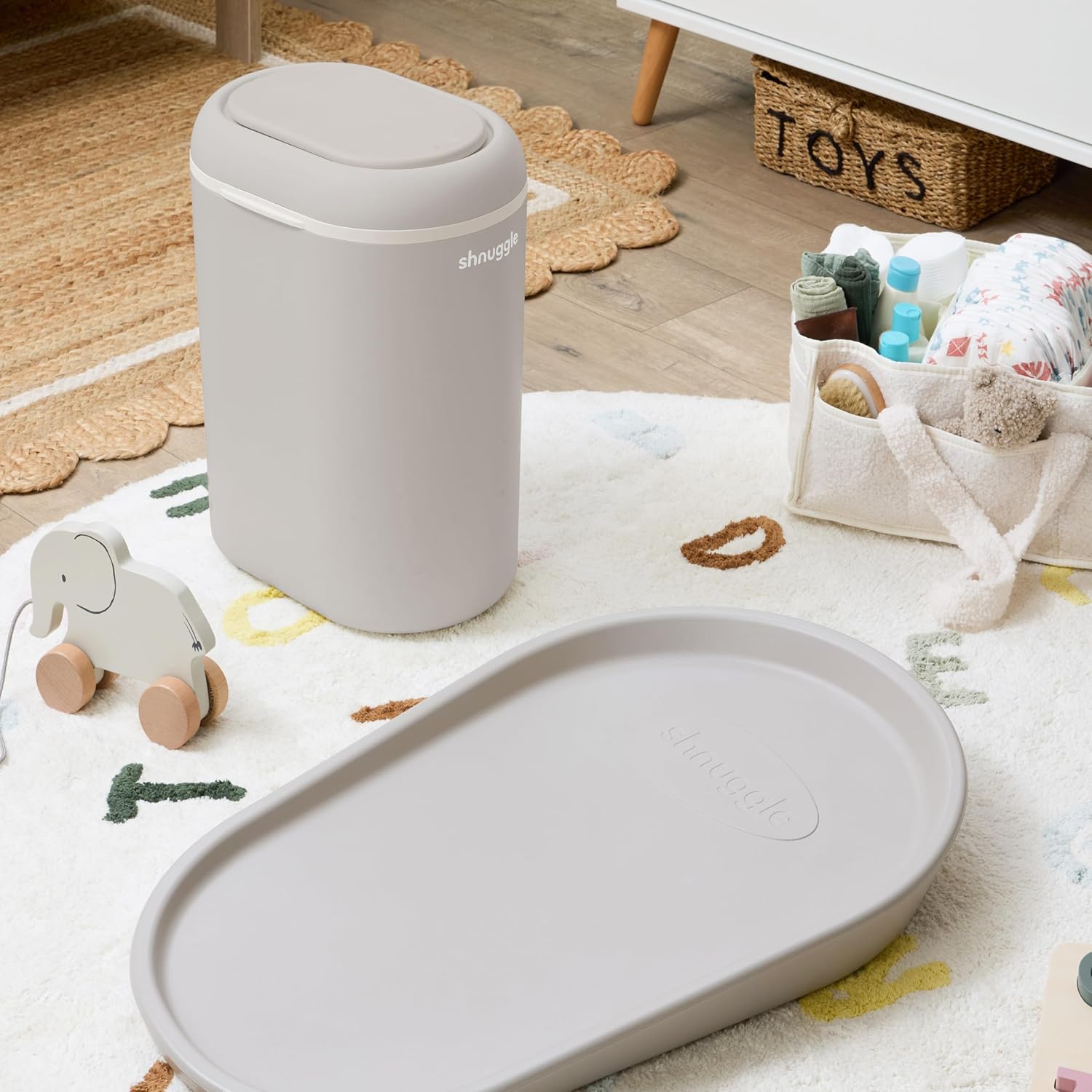 SHNUGGLE Eco-Touch Baby Nappy Diaper Bin - Odor Lock Airlock, No Costly Refills, 10L Capacity, Recyclable, Use Any Bag - Taupe Nursery Diaper Pail