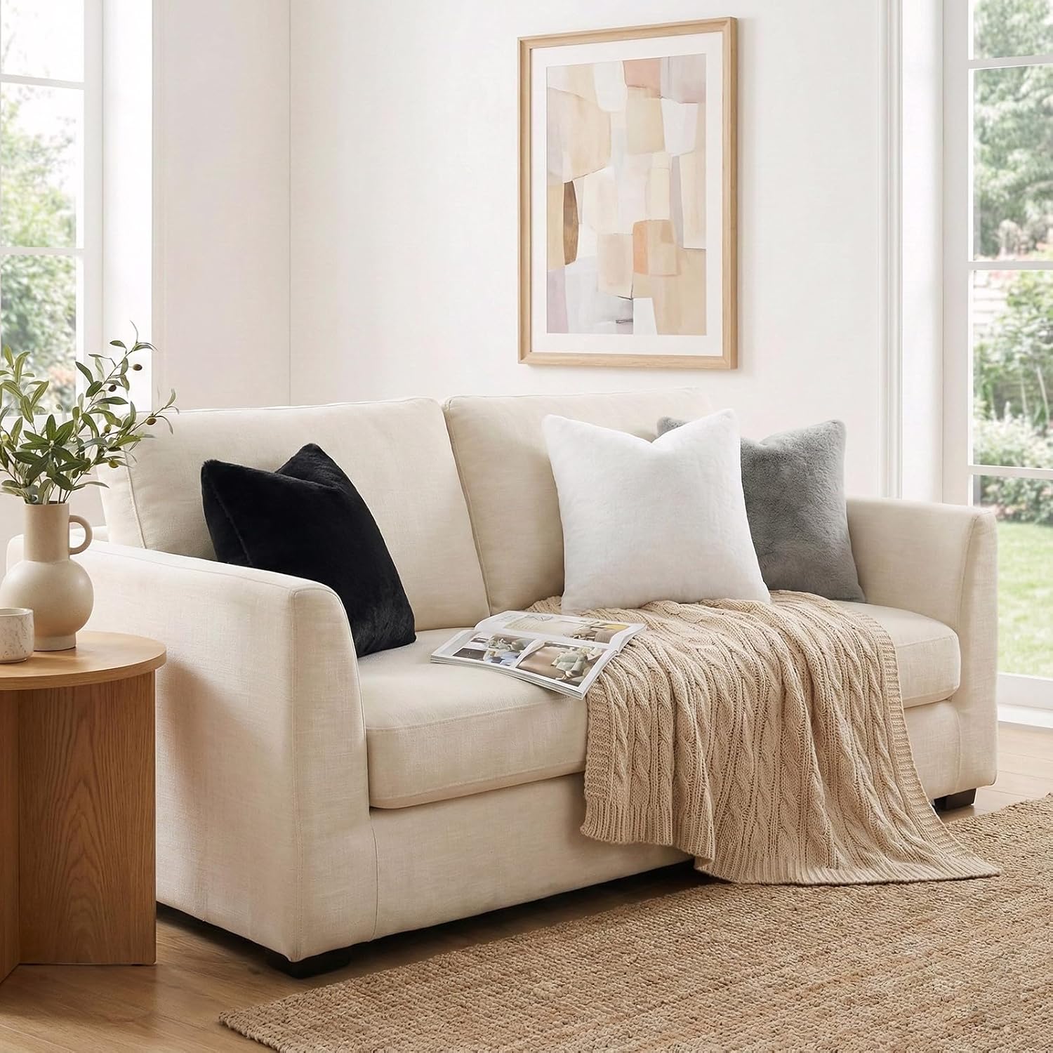 Pallene Faux Fur Plush Throw Pillow Covers 18x18 Set of 2, Luxury Soft Fluffy Cozy Decorative Pillow Covers for Sofa, Couch, Living Room, Black - Image 6