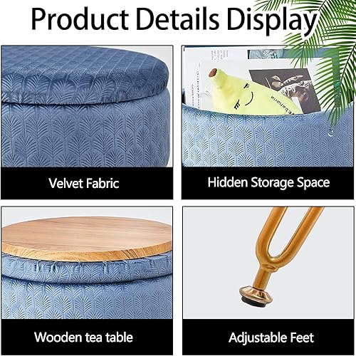 Miniatura 4 de Cpintltr Taburete otomano de almacenamiento de terciopelo con tapa extraíble, taburetes redondos para sofá, reposapiés con asiento acolchado, gris